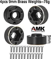 AMK 4pcs Brass Wheel Weights 9mm Wheel Hex Hub Widen Adapter for 1/10 RC Crawler 1.9in/2.2in Wheels Rim Axial SCX10 TRX4 Counterweight