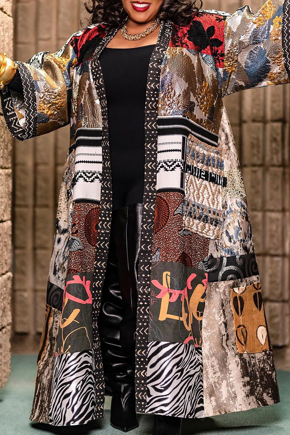 Plus Size Daily Vintage Multicolor Ankara Fall Winter Cardigan [Pre-Order]
