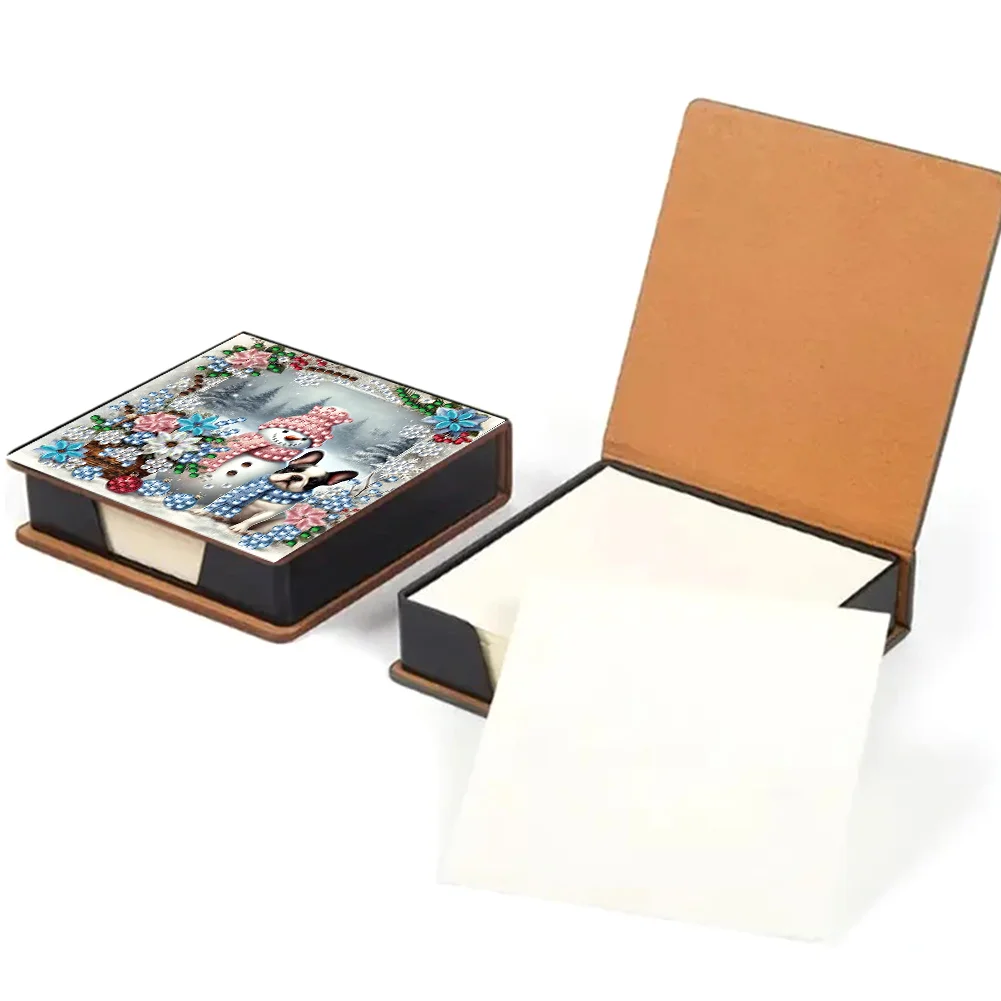 5D DIY PU Snowman Dog Diamond Painting Notecard Box Gem Art Note Holder