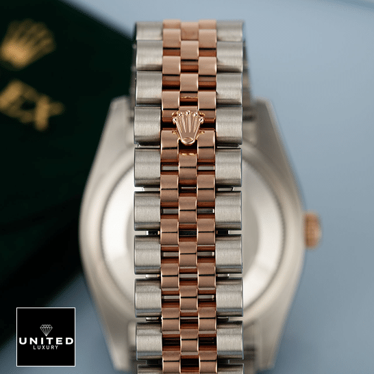 Rolex Datejust Sundust 126331-0010 Rose Gold and Silver Jubilee Bracelet on the Rolex Logo