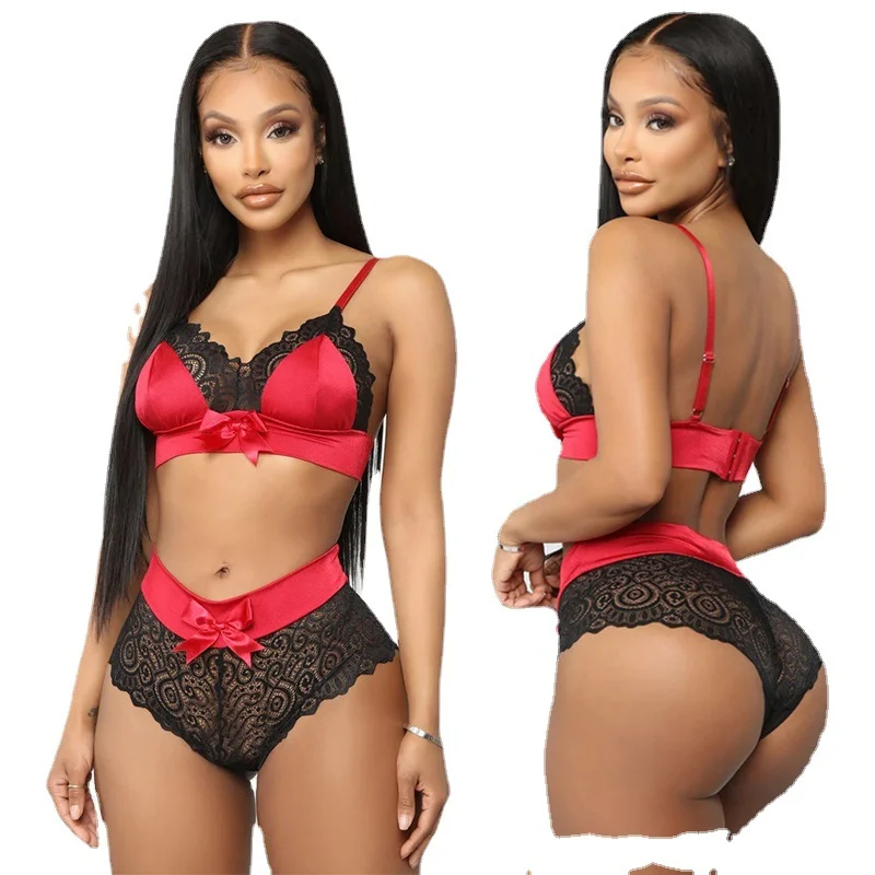 Uveng Sex Lingerie New Lace Three-Point Sling Tape Bra Two Sets