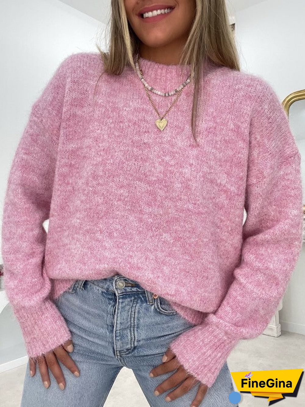 Pink Print Long Sleeve Sweater
