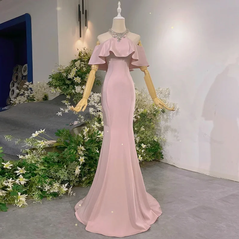 Brownm Engagement Dress Girl Light Extravagant Evening Dress Pink Toast Bridal Small Fishtail Senior Vocal Host