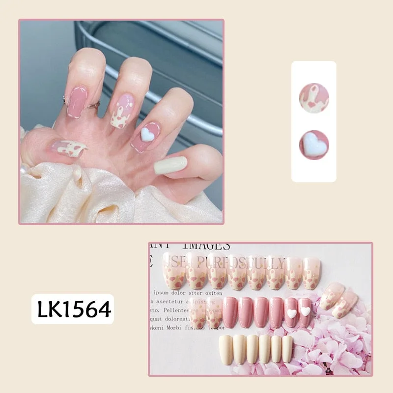 24pcs Pearl Wear Long Paragraph Fashion Manicure Patch False Nails Save Time Wearable Jelly Nail Patch TY-Nail Inspo