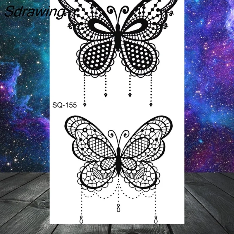 Sdrawing Bow Henna Crown Temporary Tattoos For Women Adult Girl Kids Butterfly Dream Catcher Fake Tattoo Neck Arm Hands Small Tatoo