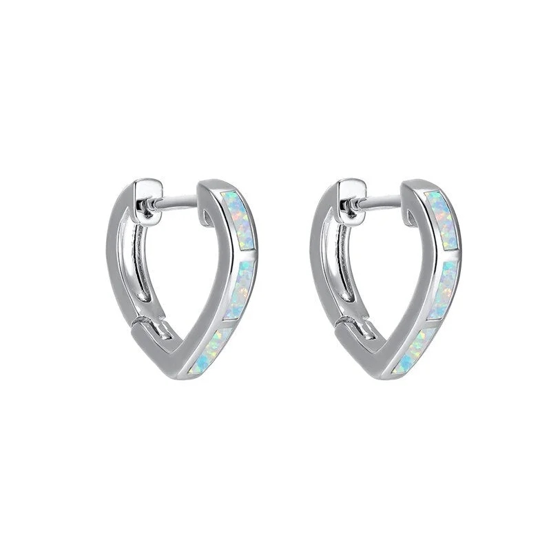 Classic Female Blue White Opal Earrings Rose Gold Silver Color Clip Earrings For Women Dainty Love Heart Wedding Earrings