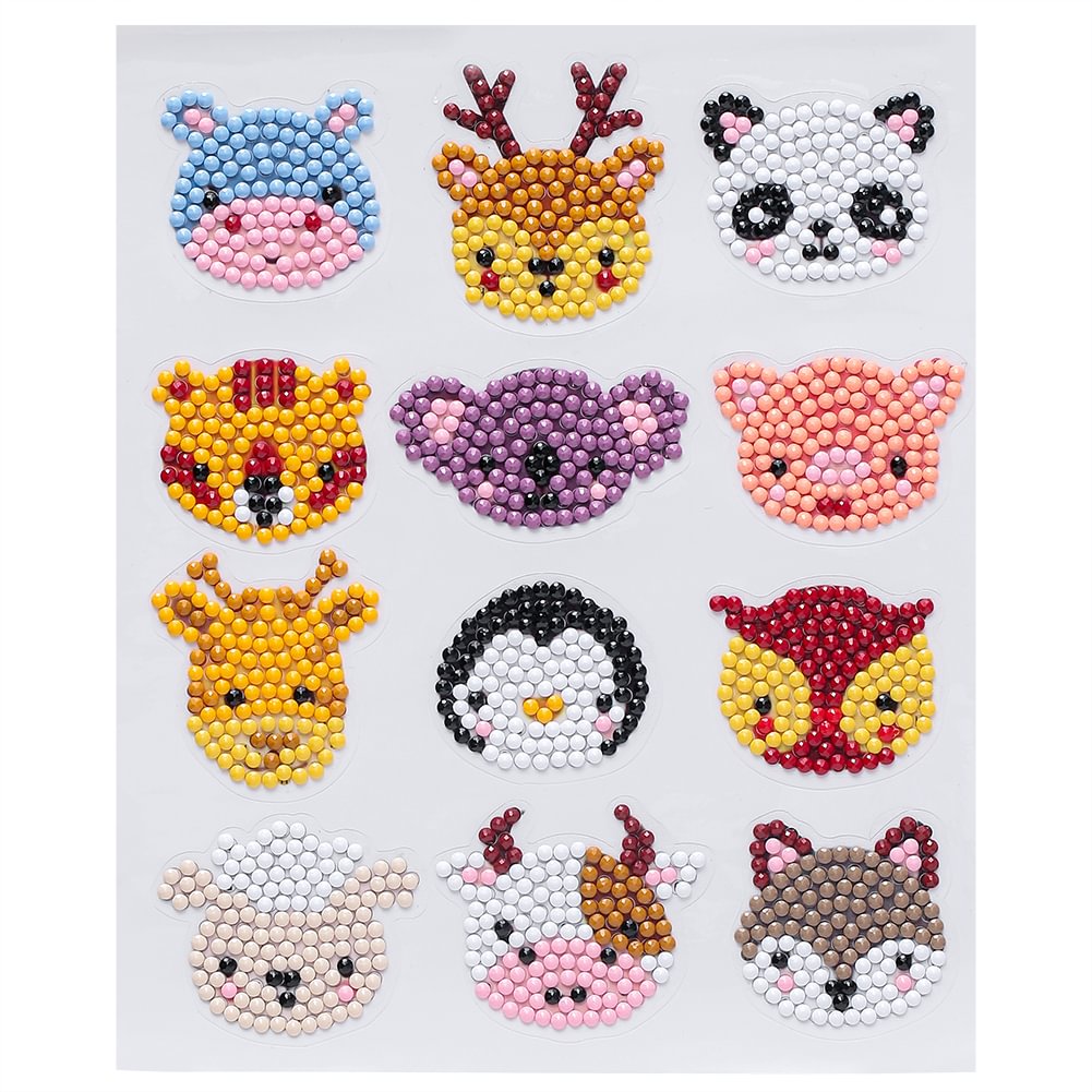 12pcs Kids Full Drill DIY Diamond Painting Stickers Animal Phone Cup Decals