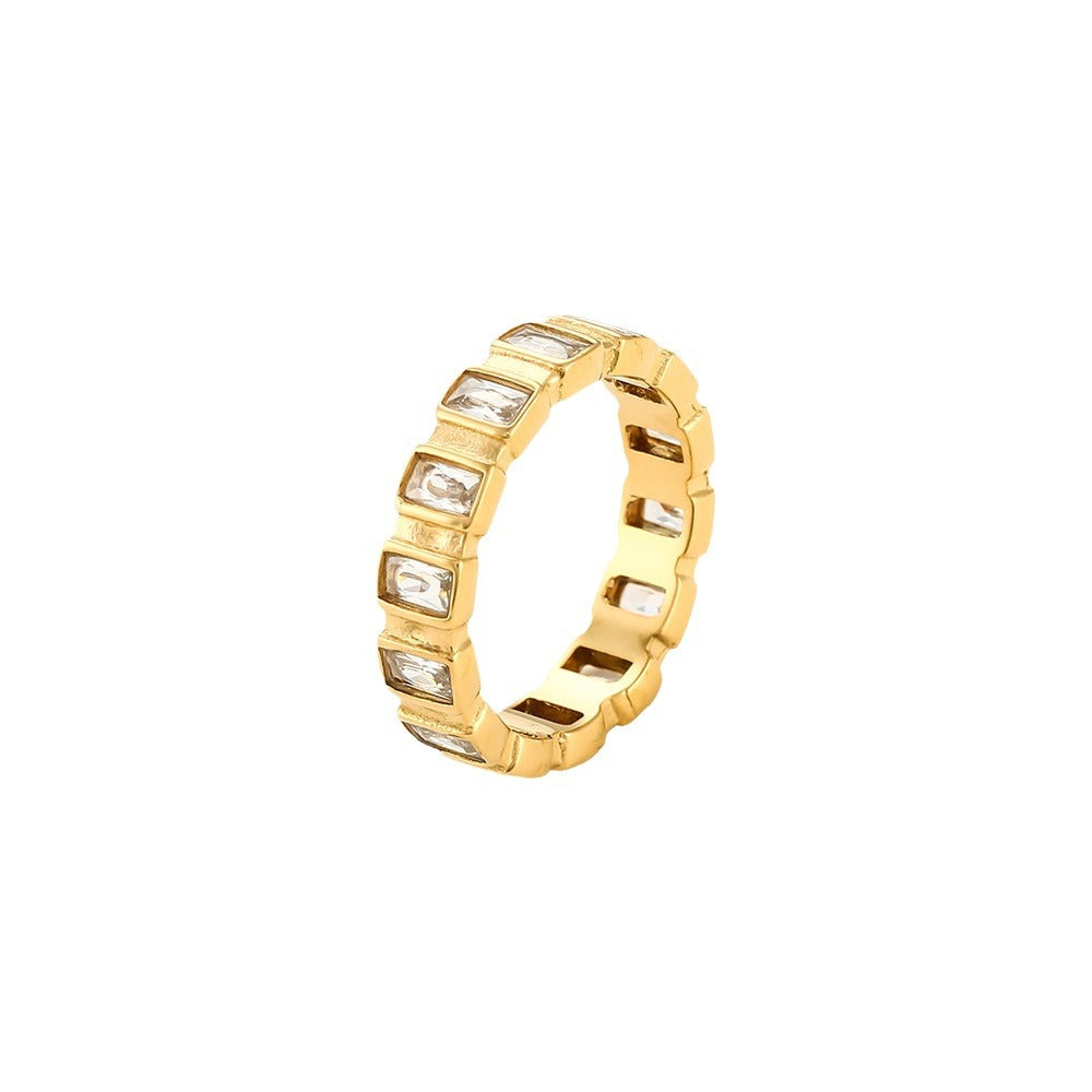 Women Fashion Round Geometric Stainless Steel 18K Gold Plated Rings
