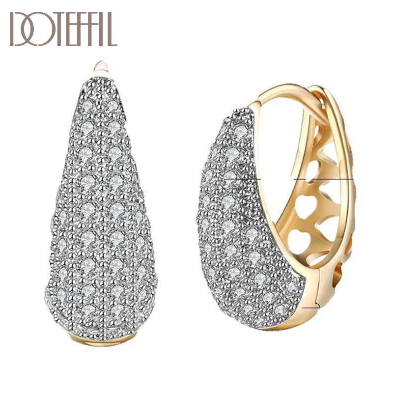 DOTEFFIL 925 Sterling Silver/18K Gold/Rose Gold AAA Zircon Hollow Out Earrings Women Jewelry