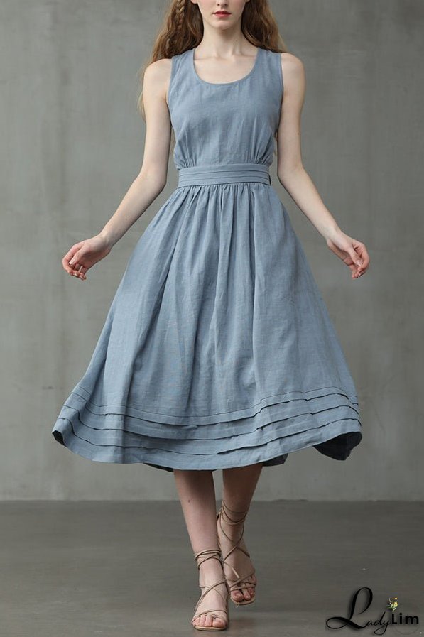 Cross Back O Neck Maxi Linen Dress