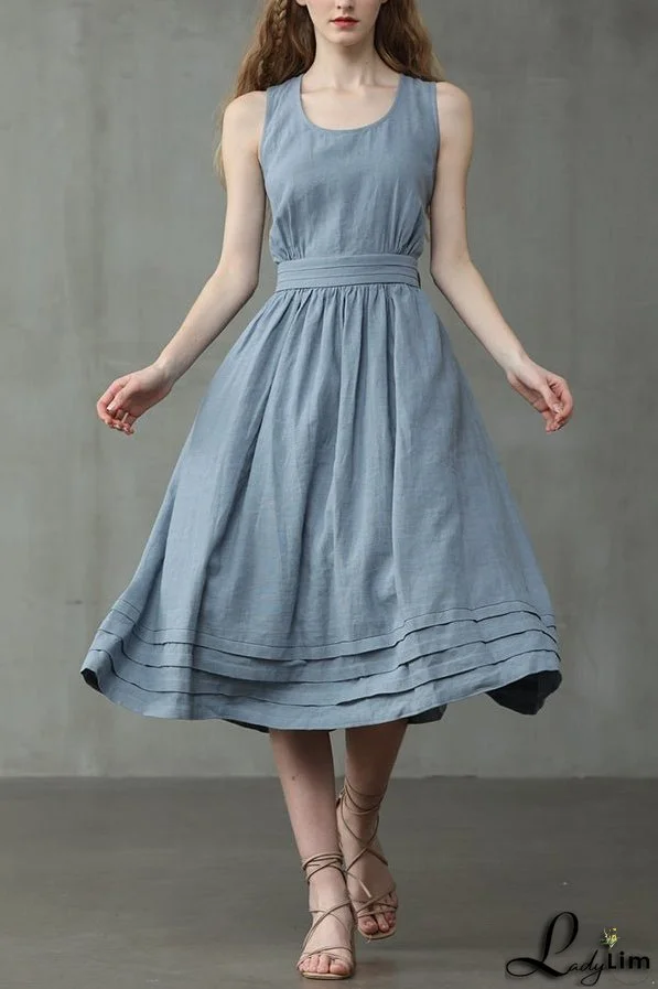 Cross Back O Neck Maxi Linen Dress