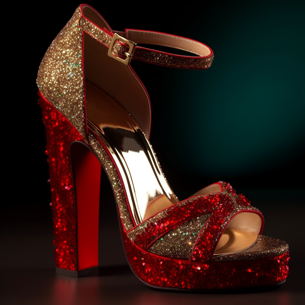 Red & Gold Glitter Open Toe Chunky Heel Ankle Strap Women Sandals Nicepairs