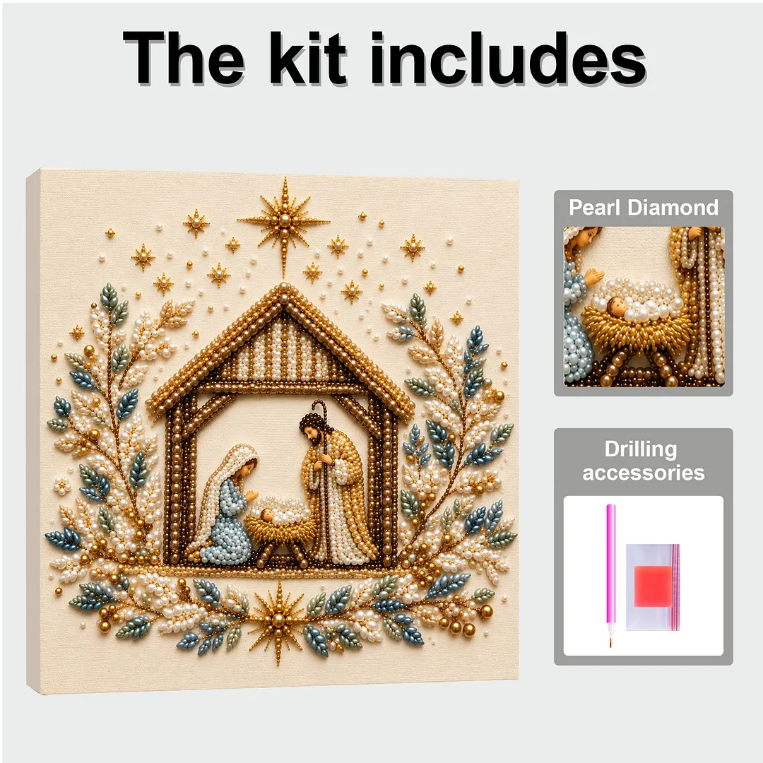 Framed Pearl Painting Kit Christmas Star Scene 7.87x7.87in