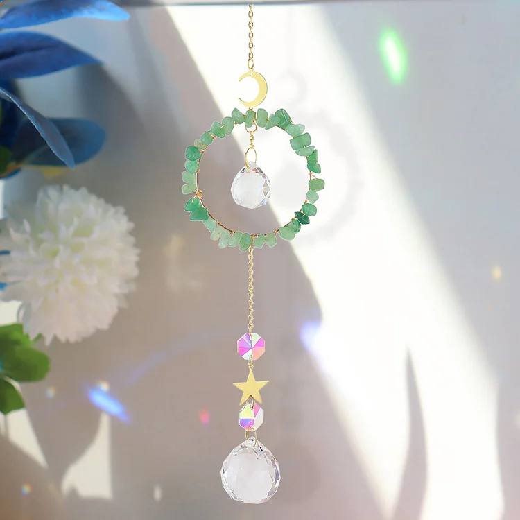 Crystal Curtain Wind Chime Prism Catchers Hanging Ornament Decor (Green)