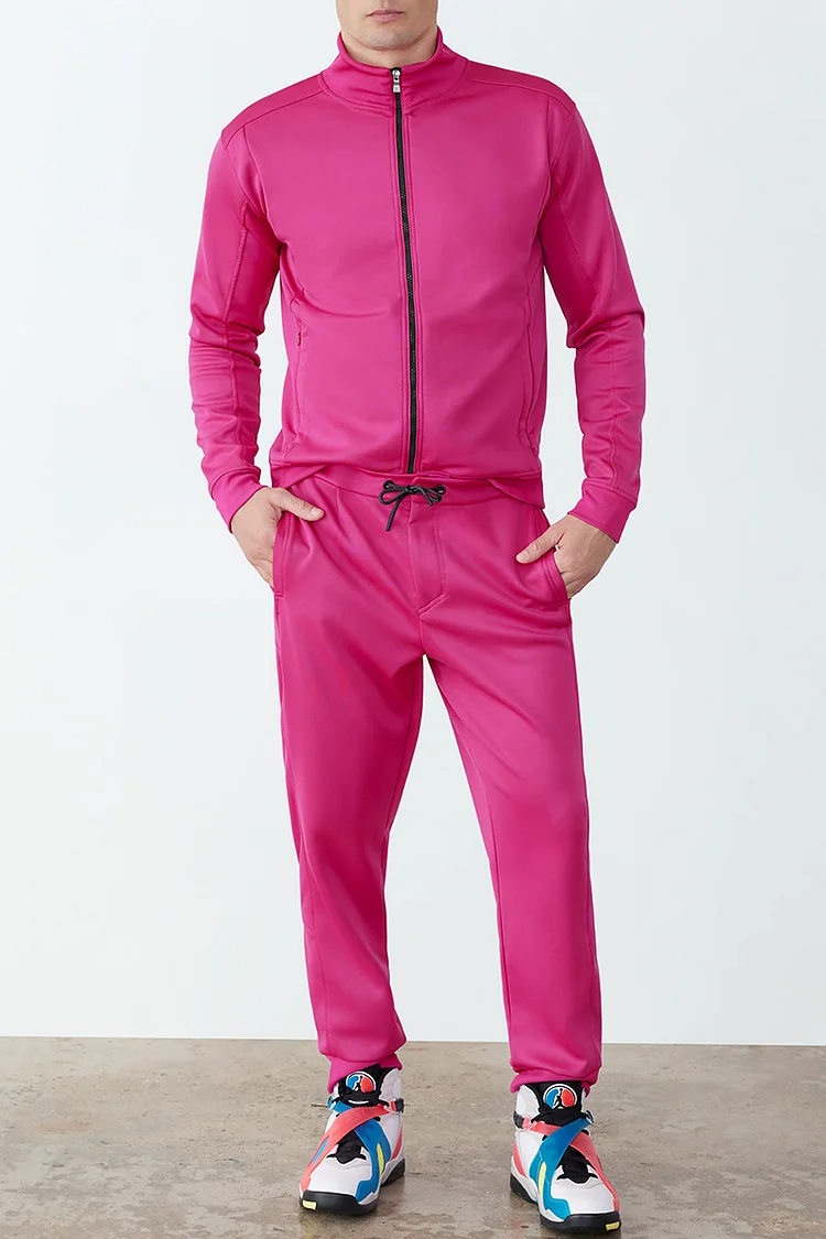 Hot Pink Zipper Jacket Drawstring Pants Two Piece Set [Pre-Order]