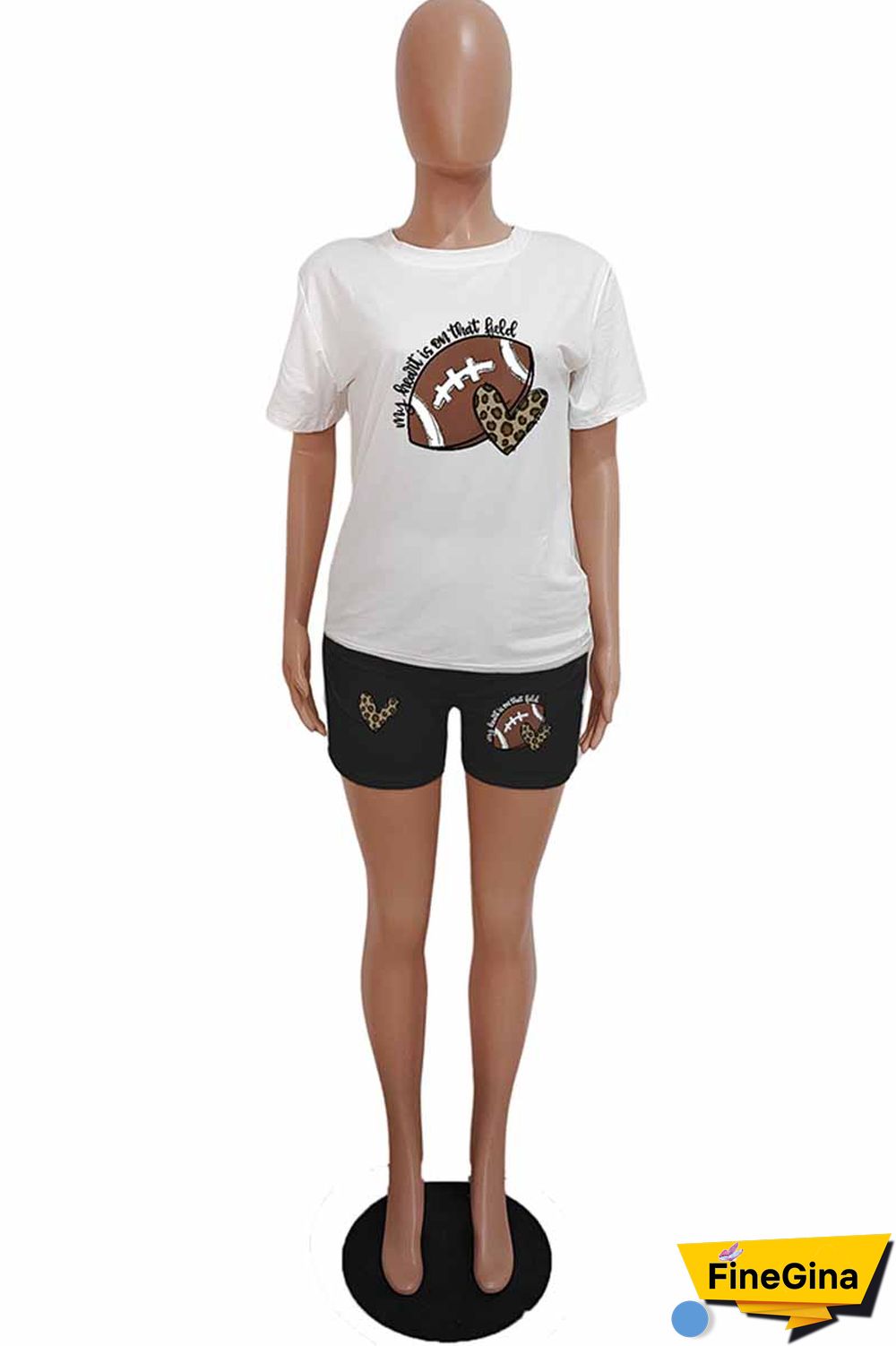 Black Casual Print Letter O Neck Short Sleeve Two Pieces