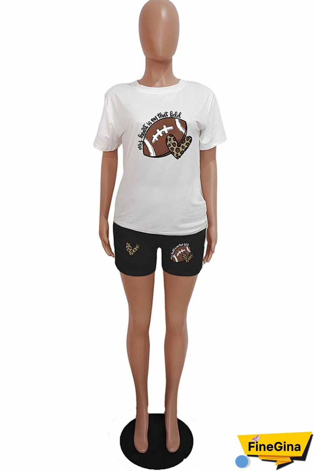 Black Casual Print Letter O Neck Short Sleeve Two Pieces