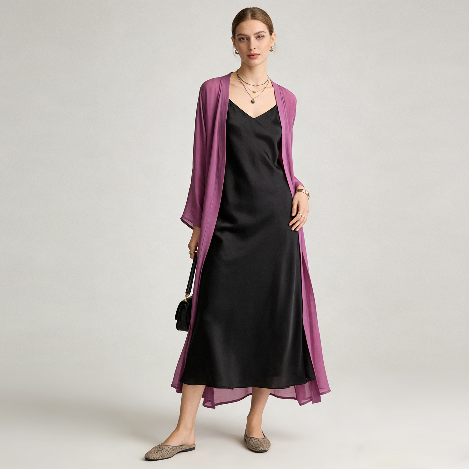 Silk Cardigan Long Duster with Side Slits REAL SILK LIFE