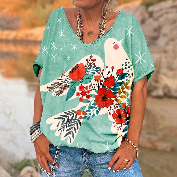 Women's Peace Dove V-neck Printed Top socialshop