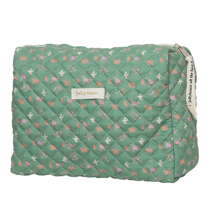 Women Cosmetic Bag Zip Quilted Makeup Clutch Handbags Travel Organizer (Green)