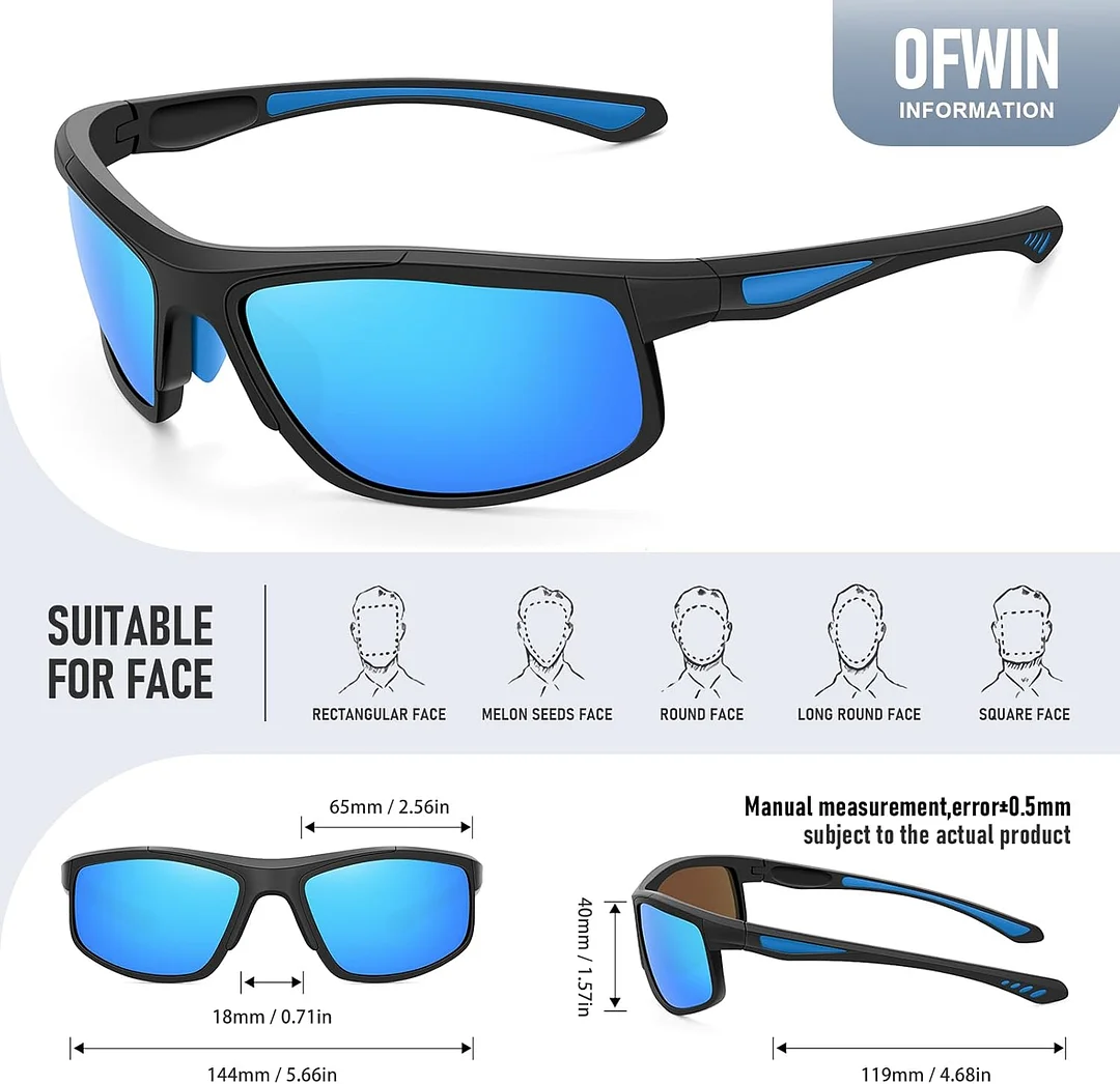 Sports Sunglasses for Men Women Polarized UV Protection Fishing Driving Cycling Bik Running Wrap Around Sun Glasses