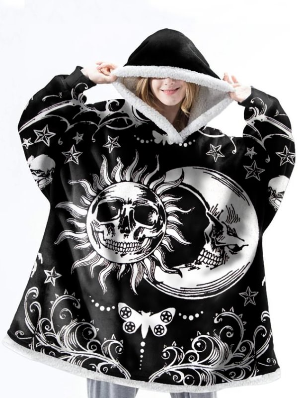 Sun Moon Skulls Punk Fleece Oversize Blanket Hoodie Pajamas