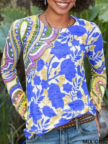 Printed Long Sleeve Casual Tunic T-Shirt