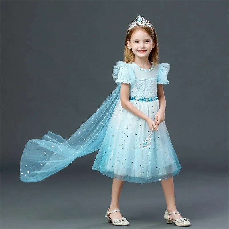 Dresses For Girls Princess Queen Cosplay Kids Costume Snowflake Henderson Party Dress Vestidos Children Girls Clothing