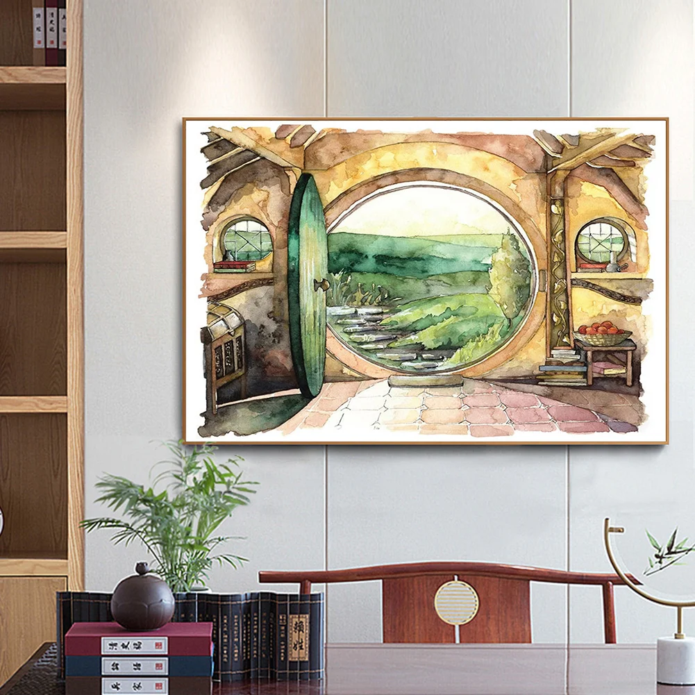 11CT Full Stamped Cross Stitch - Hobbit House(Canvas|50*40CM)
