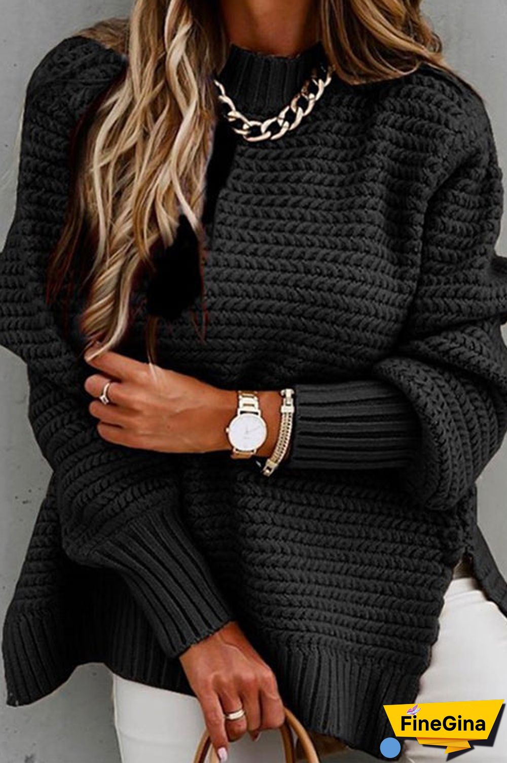 Mockneck Side Split Loose Sweater