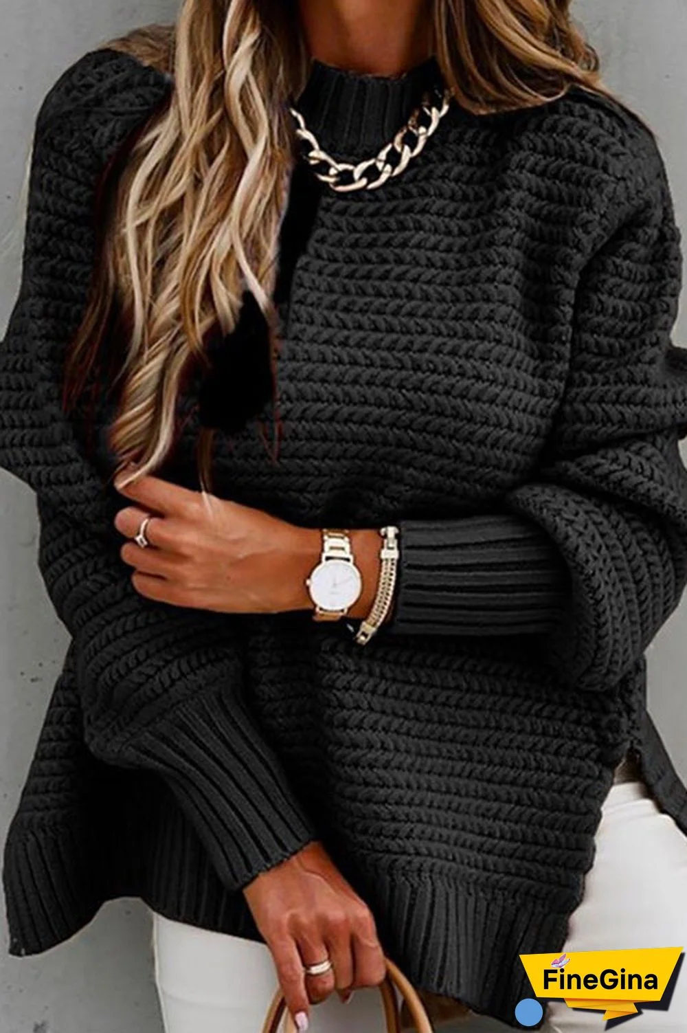 Mockneck Side Split Loose Sweater