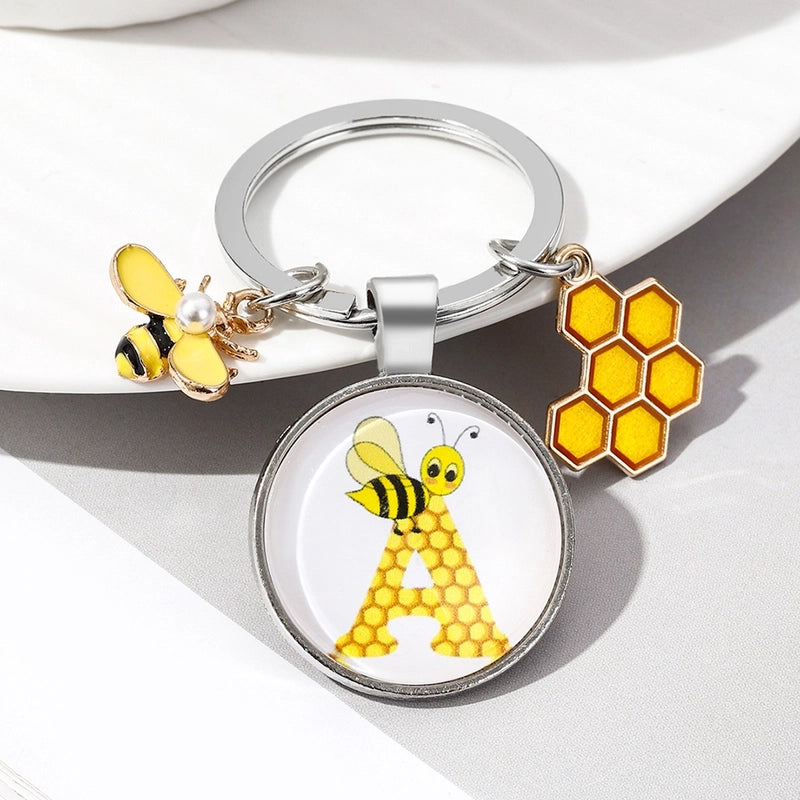 Pastoral Letter Bee Glass Metal Unisex Keychain