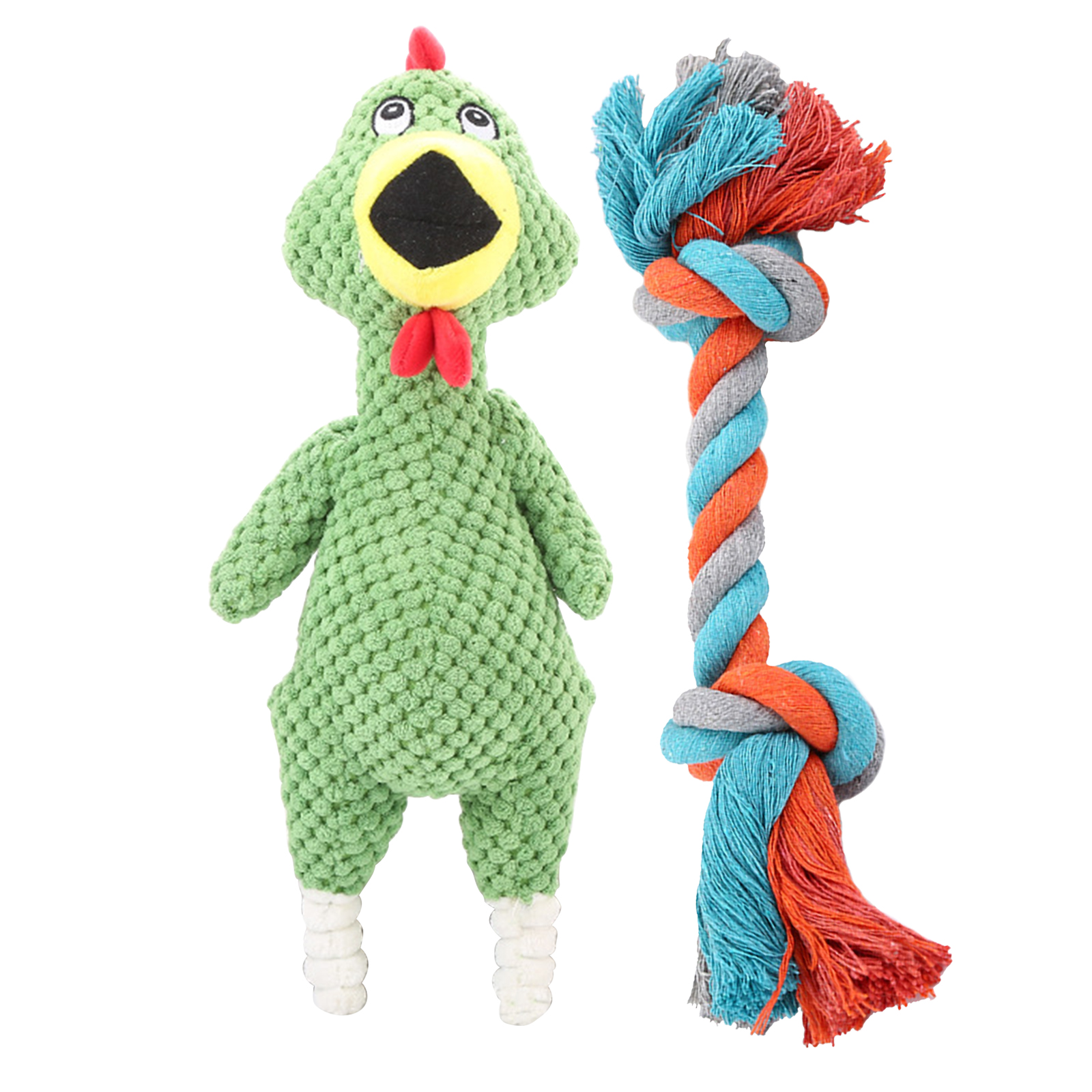 

Fleece Screaming Chicken Toy Pet Dog Squeaky Teeth Cleaner+Cotton Knot Rope, Green, 501 Original