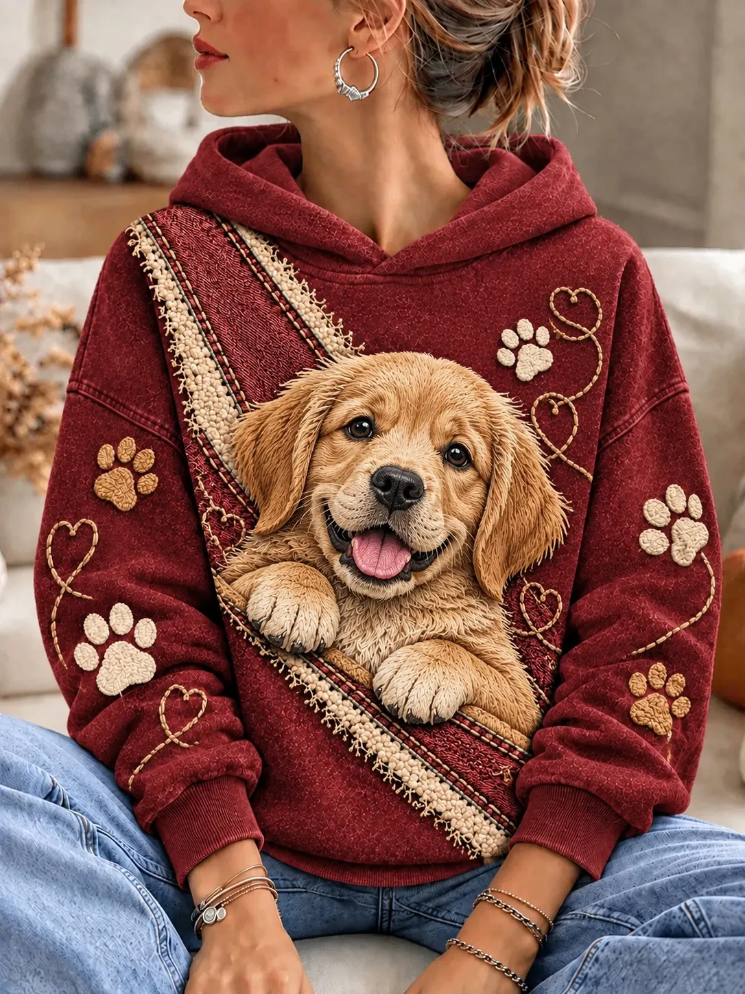 Women's Dog Printed Hoodie