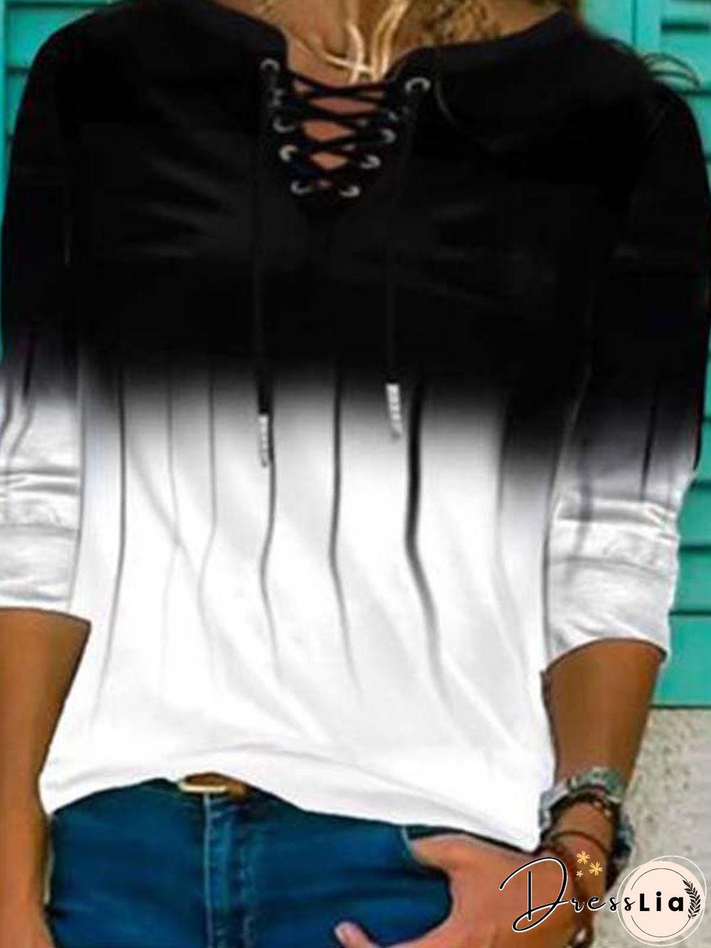 Long Sleeve Color Block Casual T-shirt