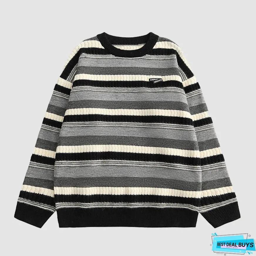 Contrast Color Striped Vintage Sweater