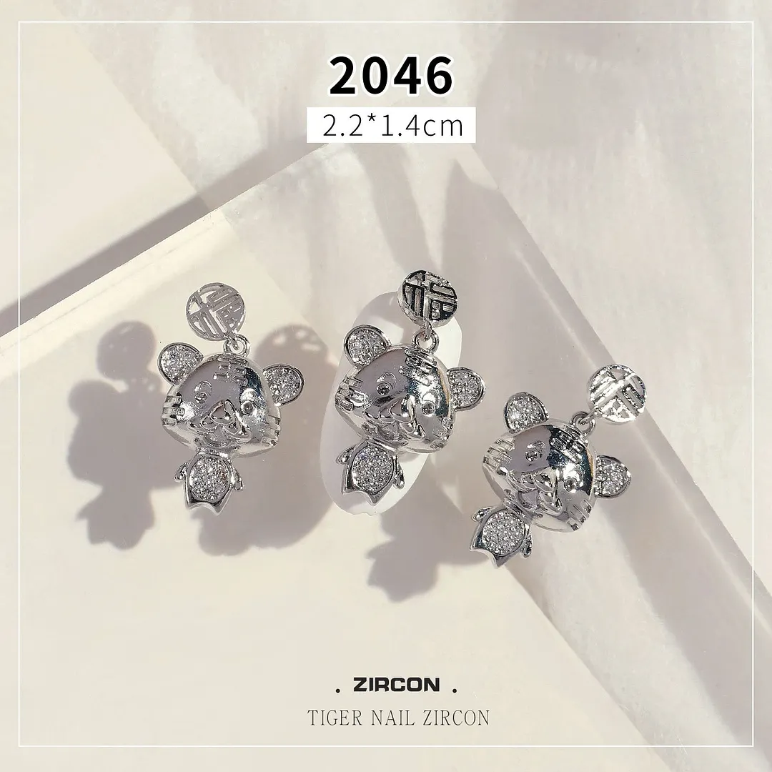 Nail Rhinestones Gold Silver 3D Luxury Tiger Designs 3Pcs/Set Exquisite Alloy Zircon Jewelry Decoration Beauty Salons-Nail Inspo