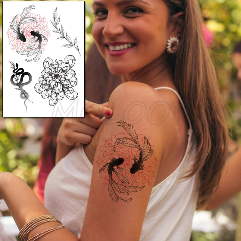Temporary Tattoo Stickers Rose Sapphire Red Flower Fake Tatto Waterproof Tatoo Back Leg Arm Belly Big Size for Women Men Girl