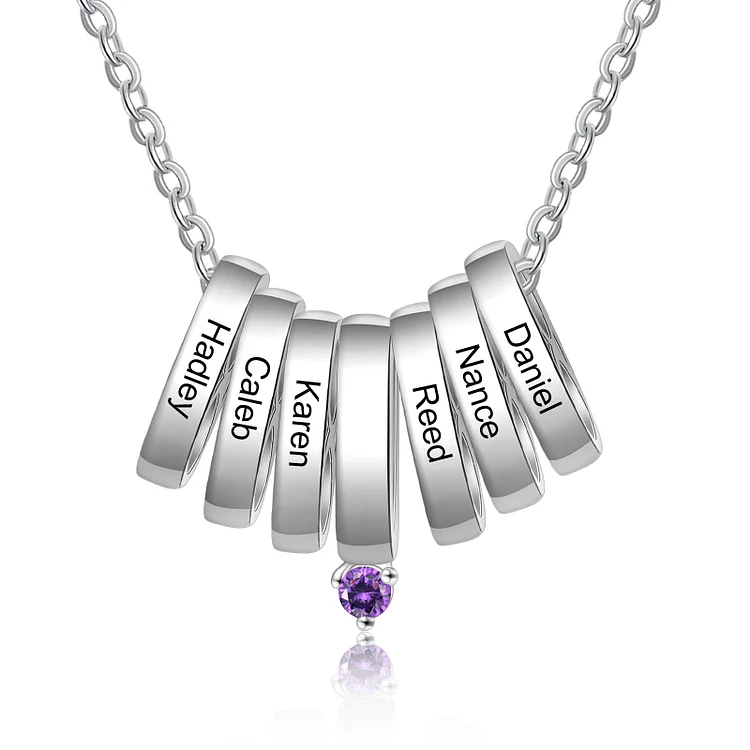 Personalized Bar Birthstone Necklace Custom 6 Names for Her