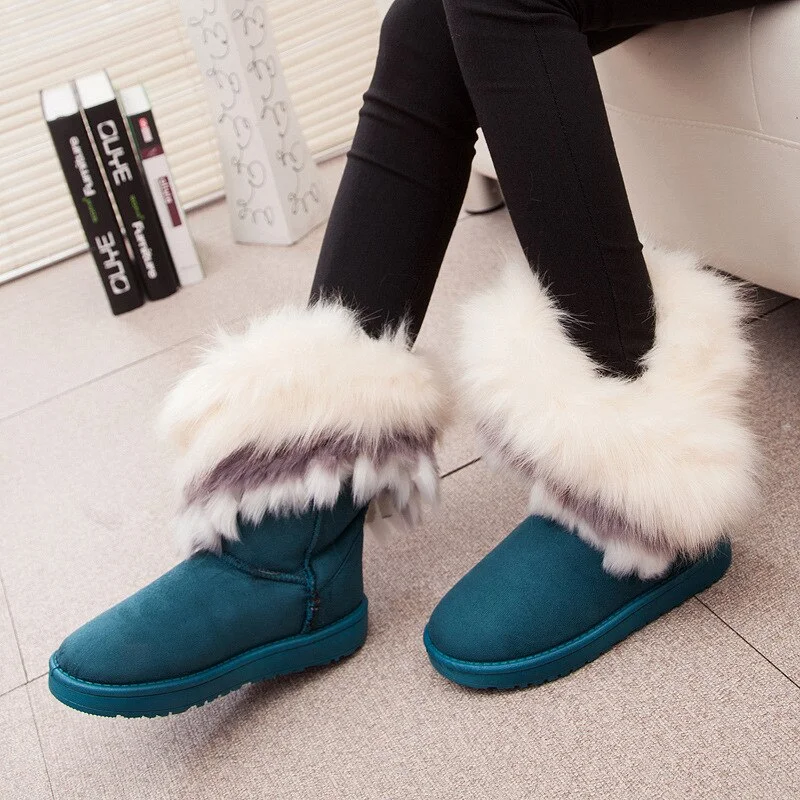 Qengg Women Fur Boots Ladies Winter Warm Ankle Boots for Women Snow Shoes Style Round-toe Slip on Female Flock Snow Boot Ladies Shoes