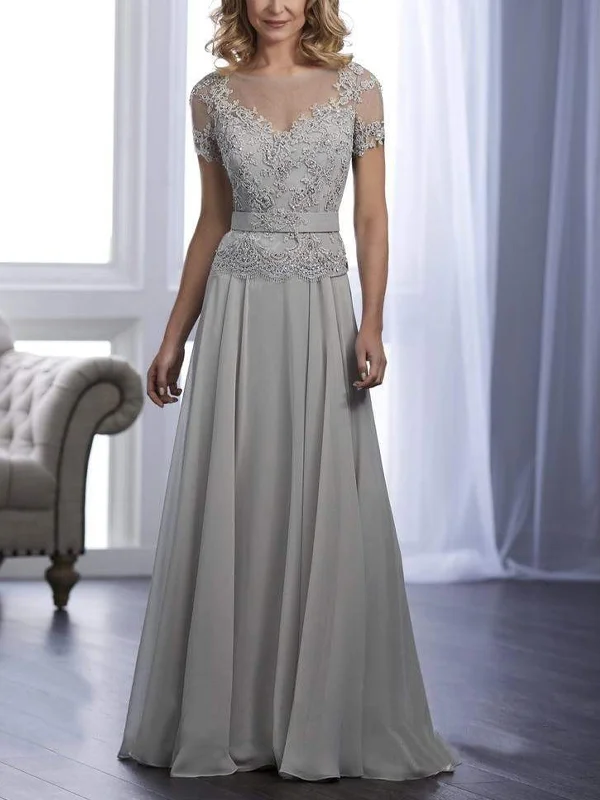 Round Neck Lace Solid Color Maxi Dress