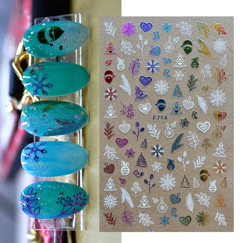 3D Christmas Nail Art Decoration Stickers Sparkly Gold White Colorful Glitter Geometry Snowflake Winter Slider Nail Foils-Nail Inspo