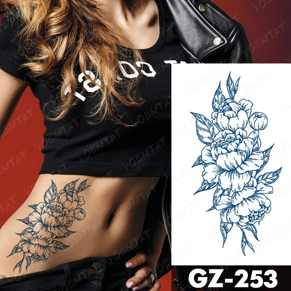 Sdrawing Juice Lasting Ink Waterproof Temporary Tattoo Sticker Genipin Herbal Tatoo Women Body Art Fake Tatto Snake Flower