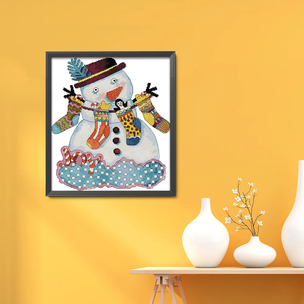 DIY Stamped Cross Stitch 14CT Partial Embroidery 35*40cm - Christmas Snowman