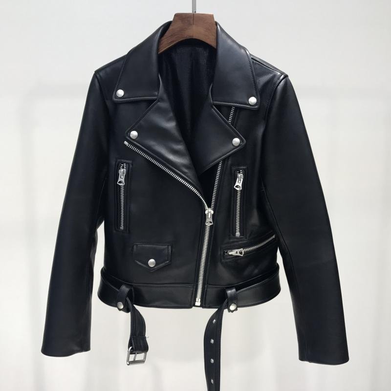 Ailegogo New 2021 Autumn Women Pu Leather Jacket Woman Zipper Belt Short Coat Female Motorcycle Black Faux Leather Outwear