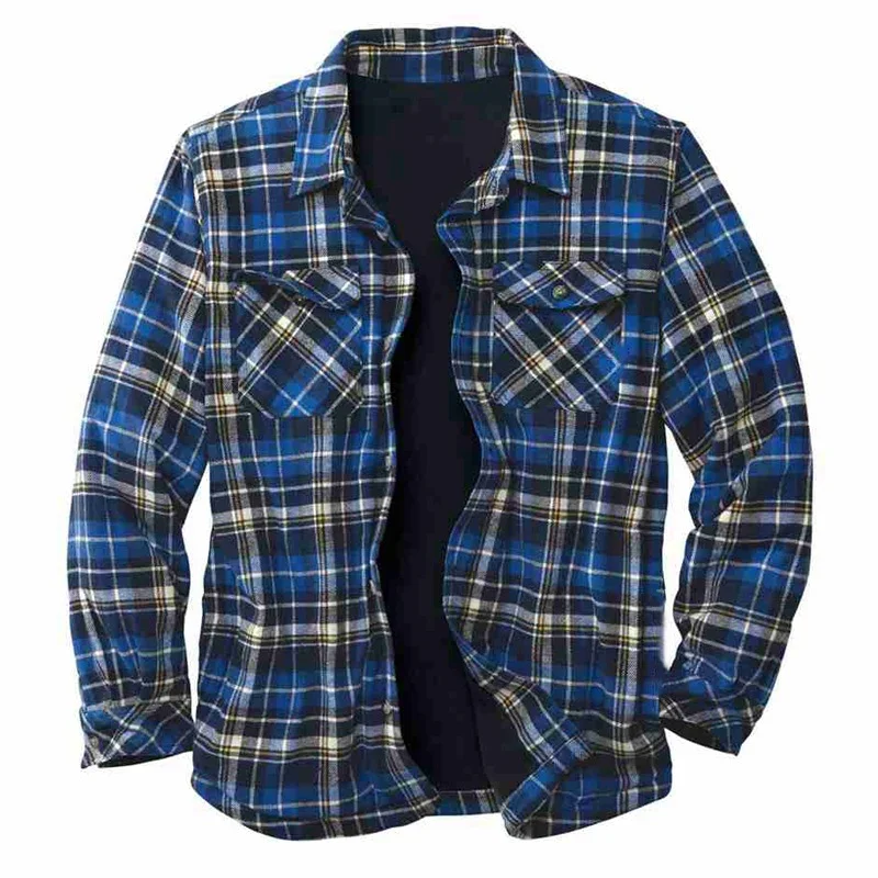 Men's Thick Jacket Plush Plaid Coat