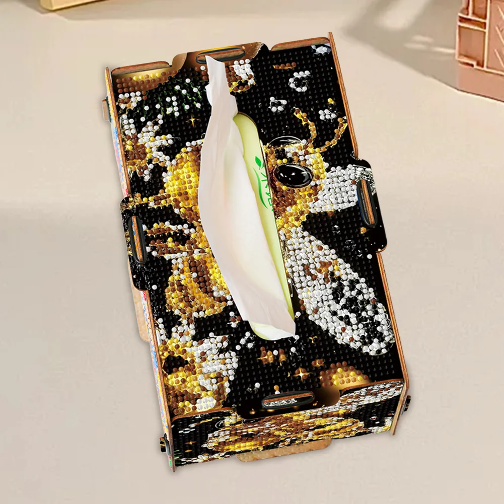 Diamond Painting Tissue Box Kits Decorative Rhinestone Craft Kit (Golden Bee)