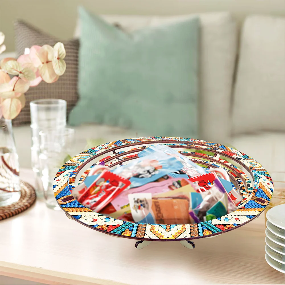 DIY Diamond Painting Wooden Serving Tray Decorative Diamond Painting Dining Plate