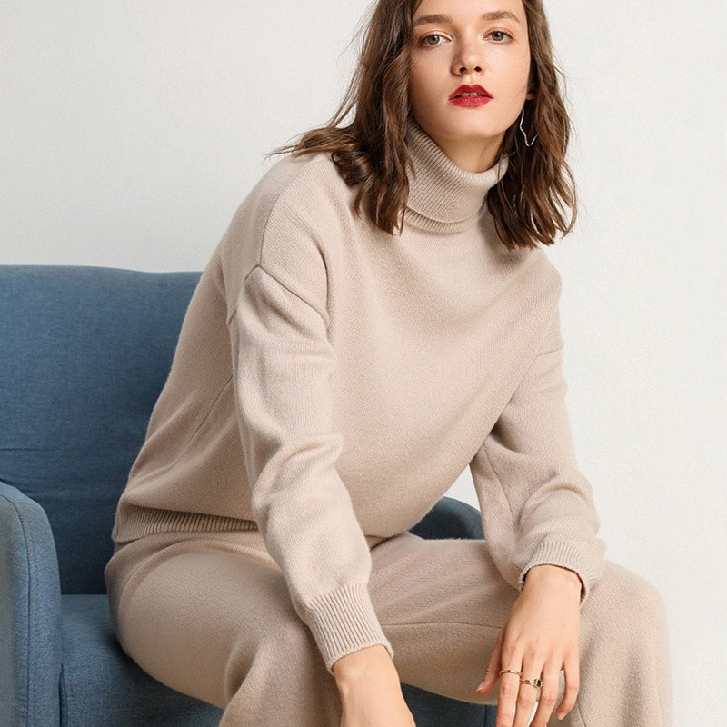 Cashmere Turtleneck Two-pieces Tracksuit| Multi-Colors Selected REAL SILK LIFE