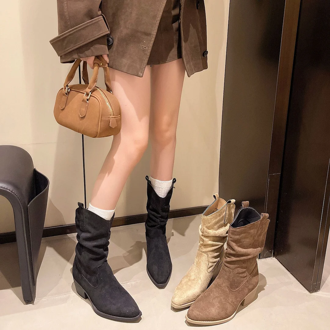 Yyvonne Autumn And Winter Fashion Boots Coarse And Retro Lazy Wind Chivalrous Languid Boots Piles Of Boots Meirad Pointed Women's Shoes